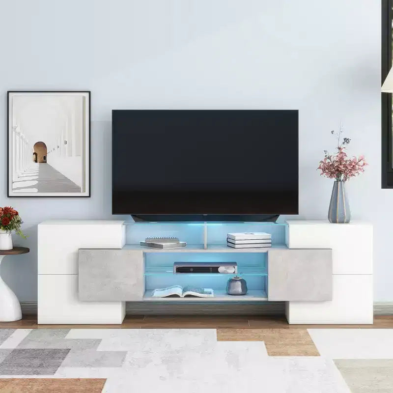 Mobile TV nero lucido per TV fino a 80", luci LED che cambiano colore, montaggio da 1 persona