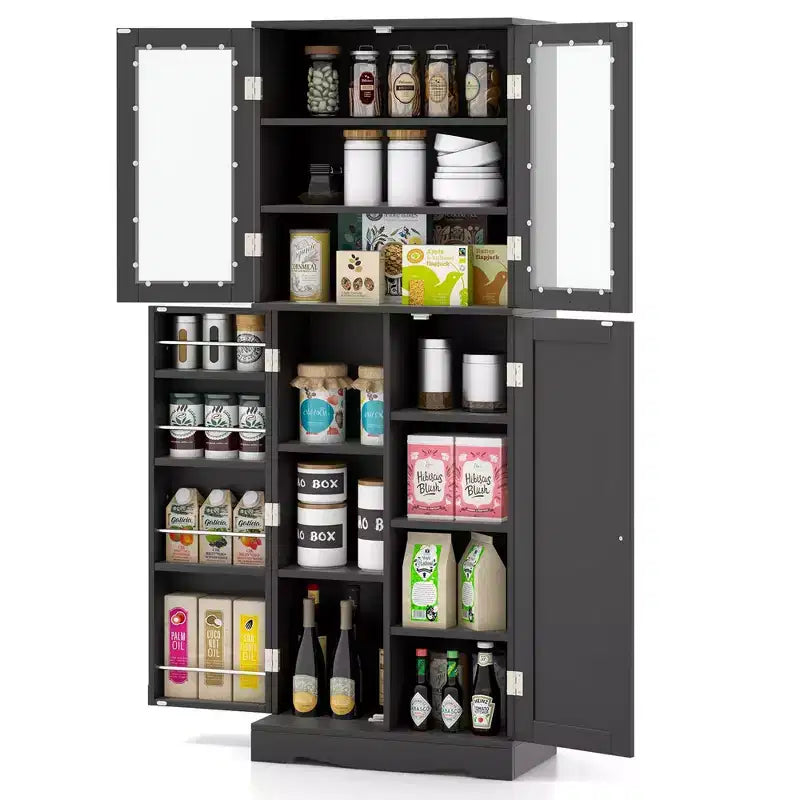 Dispensa da Cucina Nera/Bianca con Porta a Vetri Alta, Monoutente, Stile Moderno