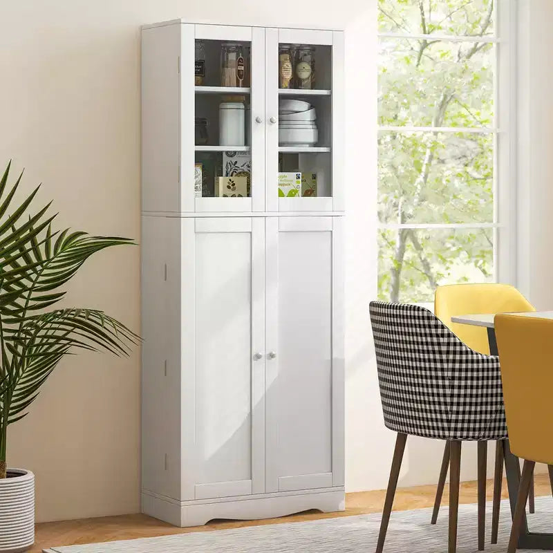 Dispensa da Cucina Nera/Bianca con Porta a Vetri Alta, Monoutente, Stile Moderno