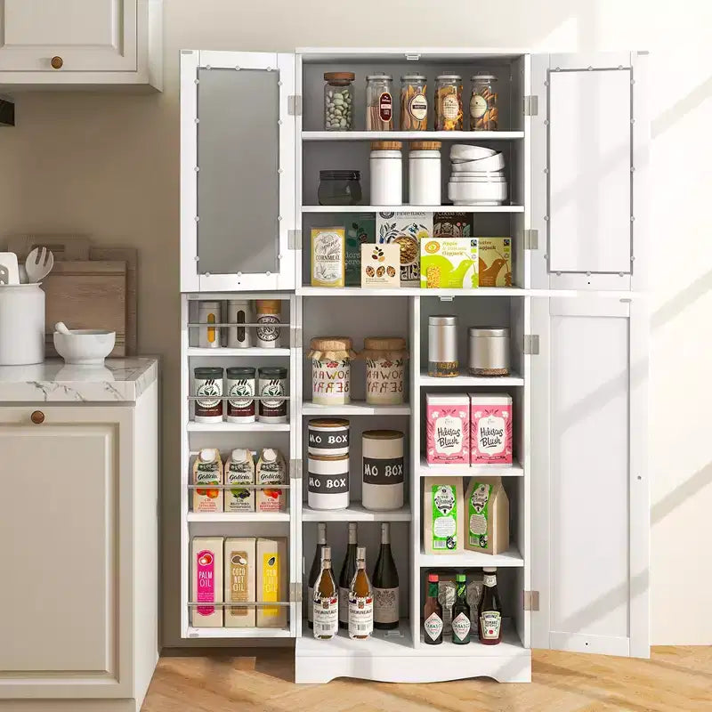 Dispensa da Cucina Nera/Bianca con Porta a Vetri Alta, Monoutente, Stile Moderno