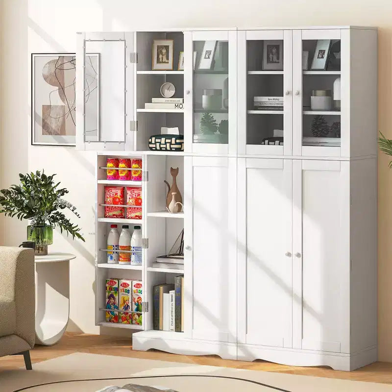 Dispensa da Cucina Nera/Bianca con Porta a Vetri Alta, Monoutente, Stile Moderno