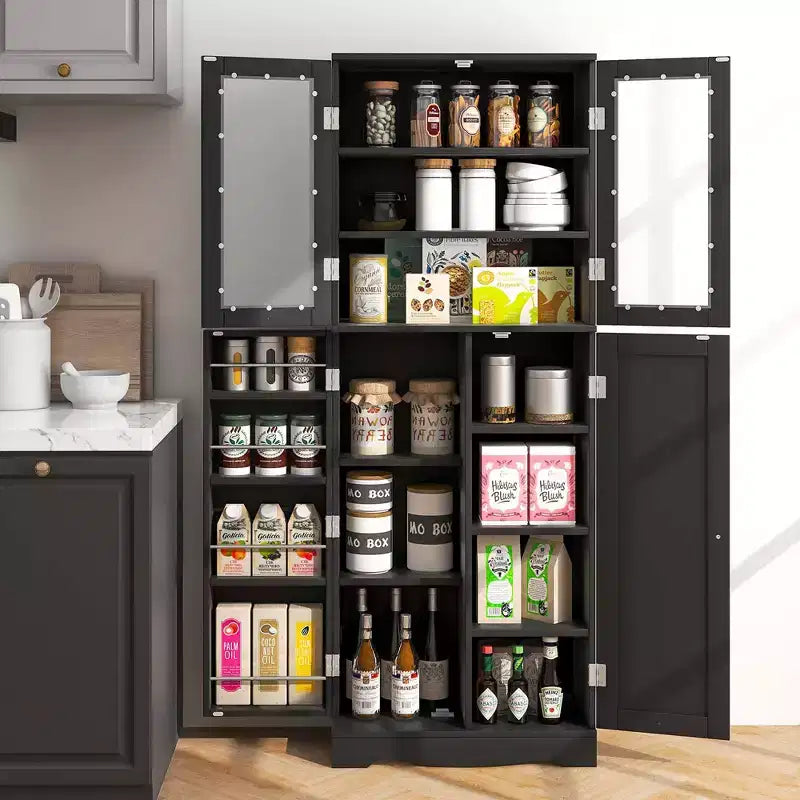 Dispensa da Cucina Nera/Bianca con Porta a Vetri Alta, Monoutente, Stile Moderno