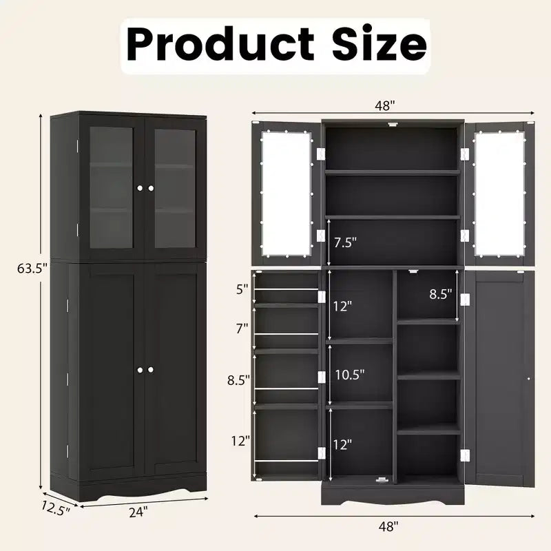 Dispensa da Cucina Nera/Bianca con Porta a Vetri Alta, Monoutente, Stile Moderno