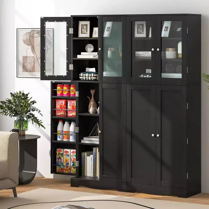 Dispensa da Cucina Nera/Bianca con Porta a Vetri Alta, Monoutente, Stile Moderno