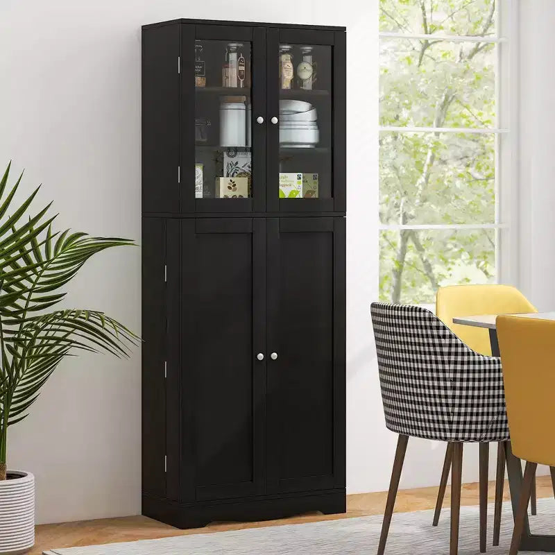 Dispensa da Cucina Nera/Bianca con Porta a Vetri Alta, Monoutente, Stile Moderno