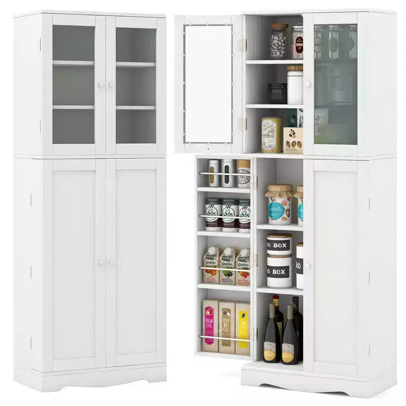 Dispensa da Cucina Nera/Bianca con Porta a Vetri Alta, Monoutente, Stile Moderno