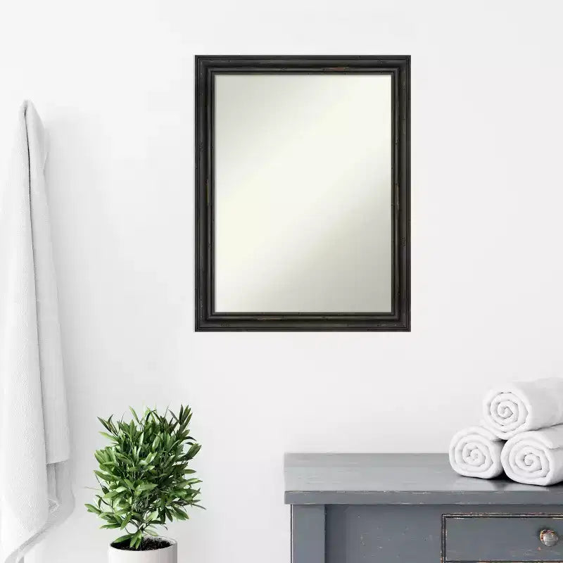Specchio da bagno a parete, singolo, in pino rustico marrone