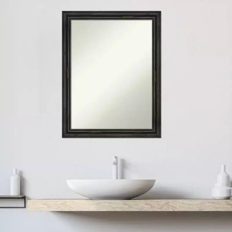 Specchio da bagno a parete, singolo, in pino rustico marrone