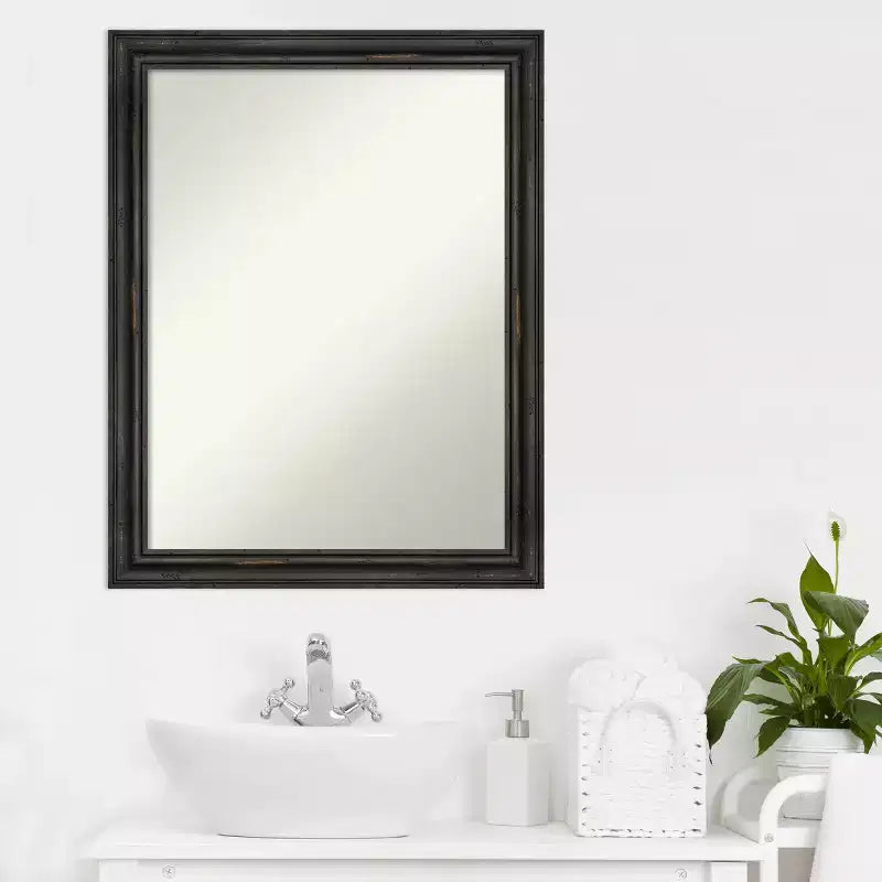 Specchio da bagno a parete, singolo, in pino rustico marrone
