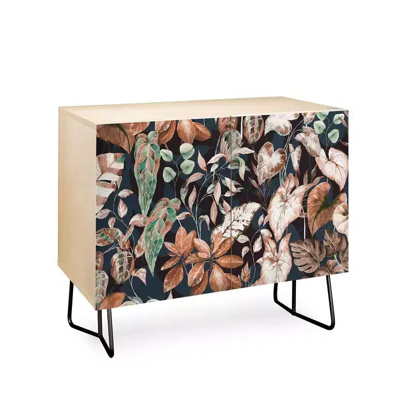 Credenza 2 ante con stampa botanica "Dark Jungle", utente singolo