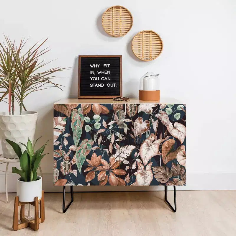 Credenza 2 ante con stampa botanica "Dark Jungle", utente singolo