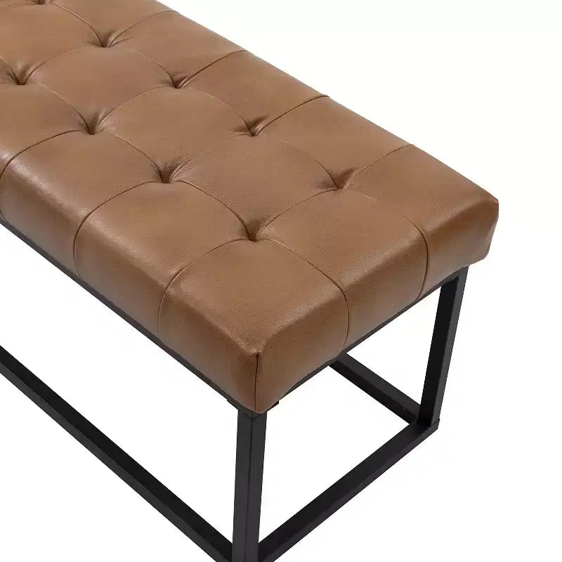 Panca in pelle capitonné cammello/cioccolato/blu marino, larga 152 cm, 2 posti