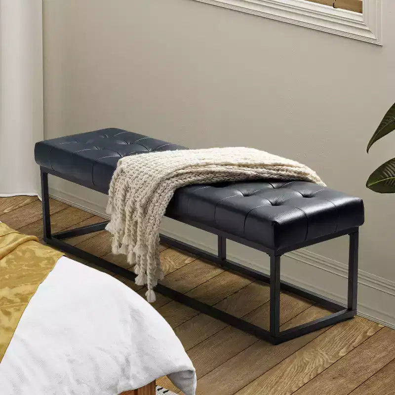 Panca in pelle capitonné cammello/cioccolato/blu marino, larga 152 cm, 2 posti
