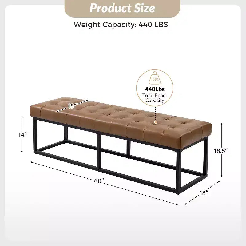 Panca in pelle capitonné cammello/cioccolato/blu marino, larga 152 cm, 2 posti