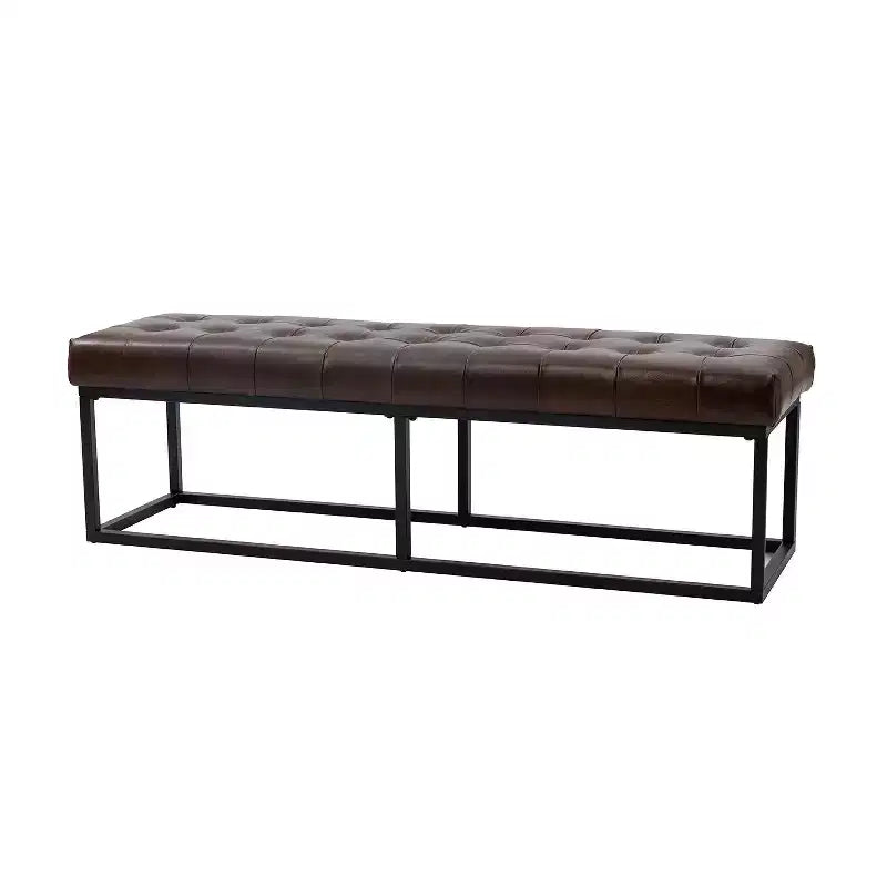 Panca in pelle capitonné cammello/cioccolato/blu marino, larga 152 cm, 2 posti