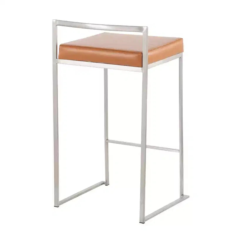 Sgabelli impilabili altezza bancone, finta pelle e acciaio, set da 2 – Cammello / Oro / Bianco