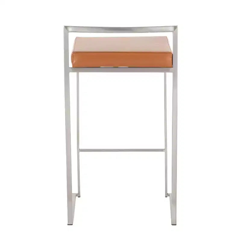 Sgabelli impilabili altezza bancone, finta pelle e acciaio, set da 2 – Cammello / Oro / Bianco
