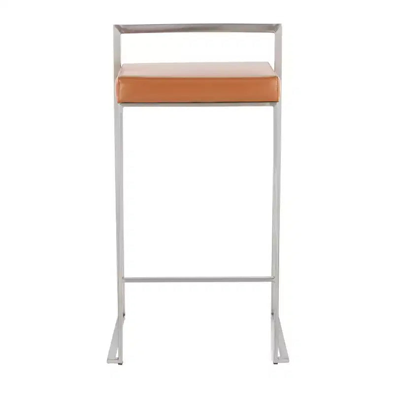 Sgabelli impilabili altezza bancone, finta pelle e acciaio, set da 2 – Cammello / Oro / Bianco