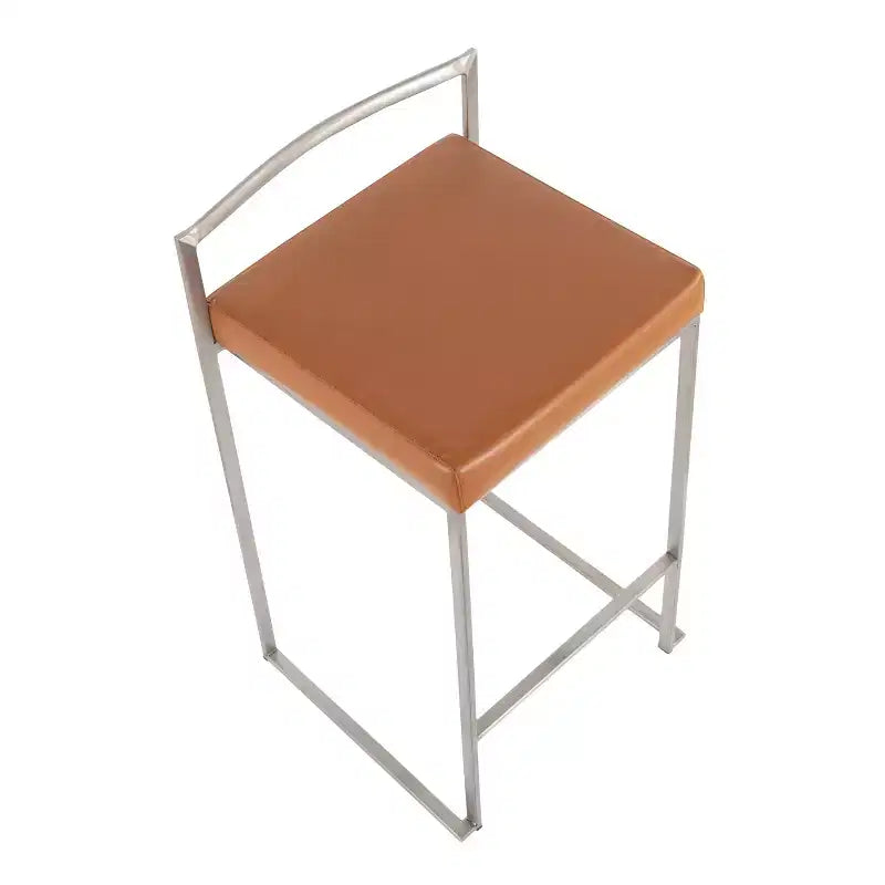 Sgabelli impilabili altezza bancone, finta pelle e acciaio, set da 2 – Cammello / Oro / Bianco