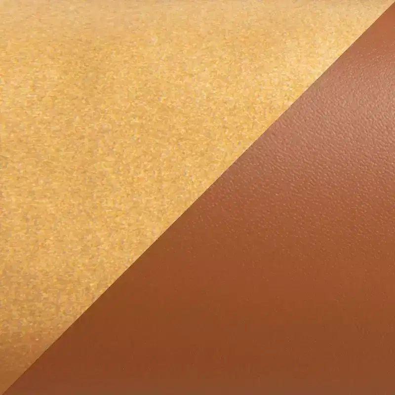 Sgabelli impilabili altezza bancone, finta pelle e acciaio, set da 2 – Cammello / Oro / Bianco