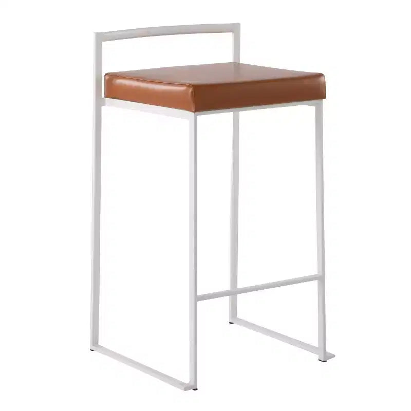 Sgabelli impilabili altezza bancone, finta pelle e acciaio, set da 2 – Cammello / Oro / Bianco