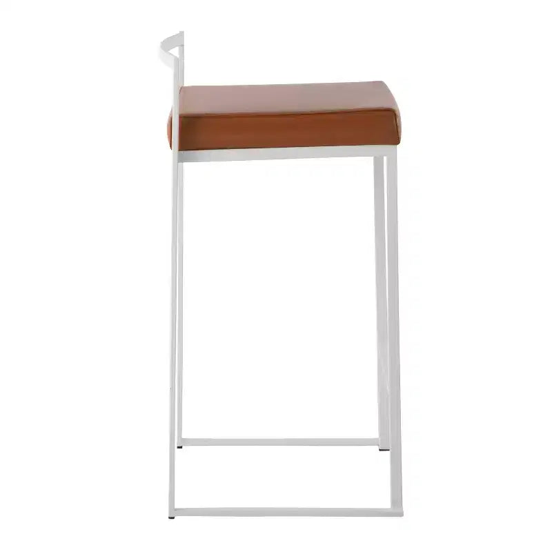 Sgabelli impilabili altezza bancone, finta pelle e acciaio, set da 2 – Cammello / Oro / Bianco