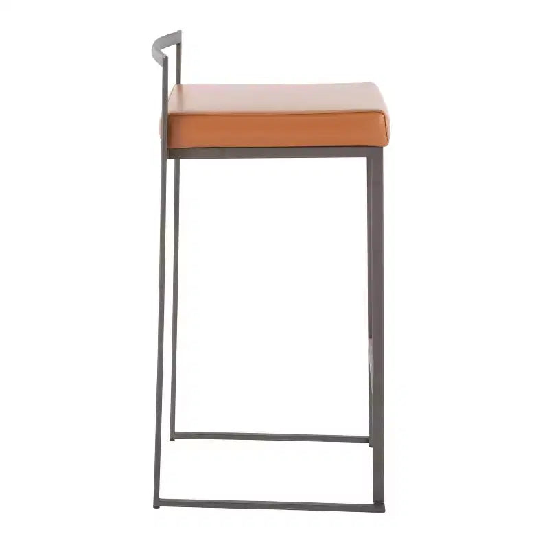 Sgabelli impilabili altezza bancone, finta pelle e acciaio, set da 2 – Cammello / Oro / Bianco