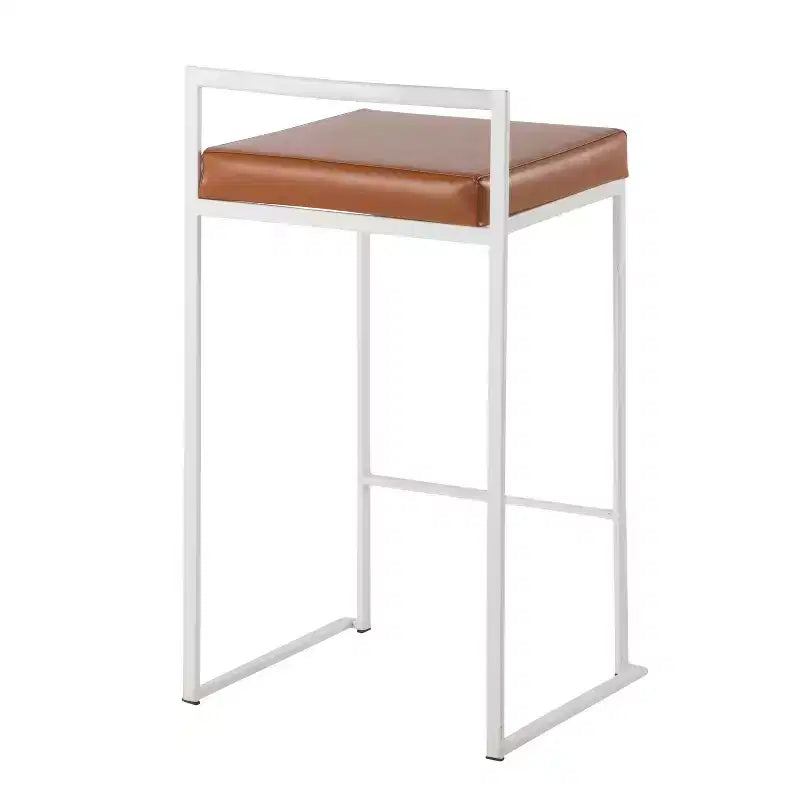 Sgabelli impilabili altezza bancone, finta pelle e acciaio, set da 2 – Cammello / Oro / Bianco