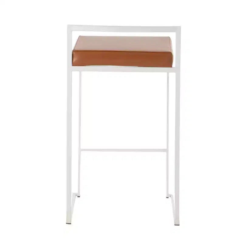 Sgabelli impilabili altezza bancone, finta pelle e acciaio, set da 2 – Cammello / Oro / Bianco
