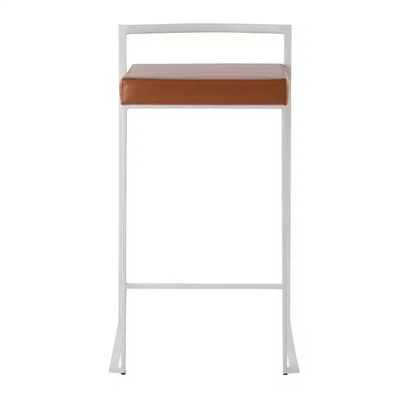 Sgabelli impilabili altezza bancone, finta pelle e acciaio, set da 2 – Cammello / Oro / Bianco