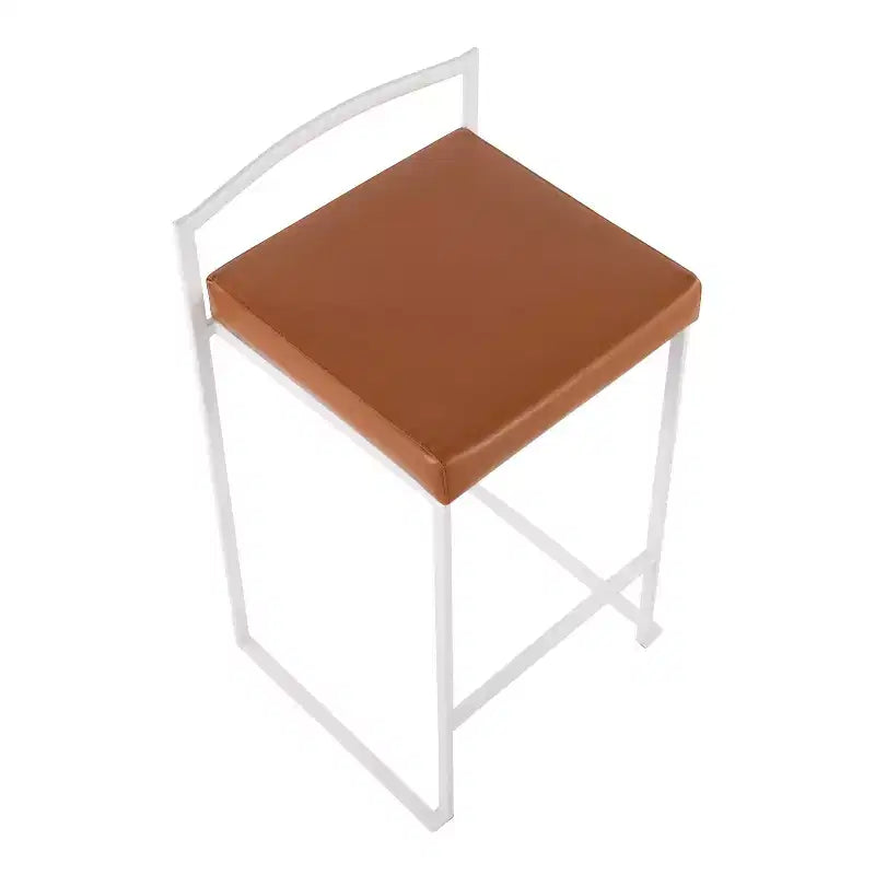 Sgabelli impilabili altezza bancone, finta pelle e acciaio, set da 2 – Cammello / Oro / Bianco