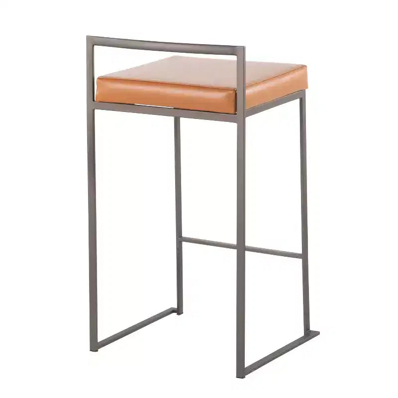 Sgabelli impilabili altezza bancone, finta pelle e acciaio, set da 2 – Cammello / Oro / Bianco