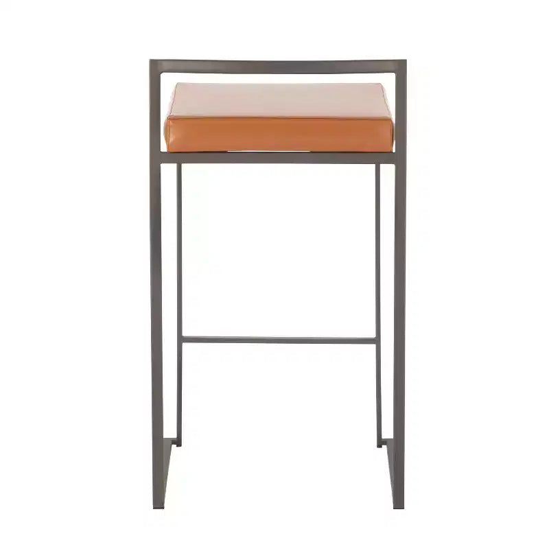 Sgabelli impilabili altezza bancone, finta pelle e acciaio, set da 2 – Cammello / Oro / Bianco