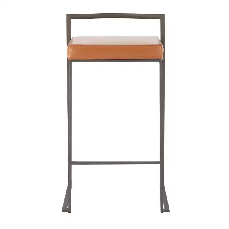 Sgabelli impilabili altezza bancone, finta pelle e acciaio, set da 2 – Cammello / Oro / Bianco