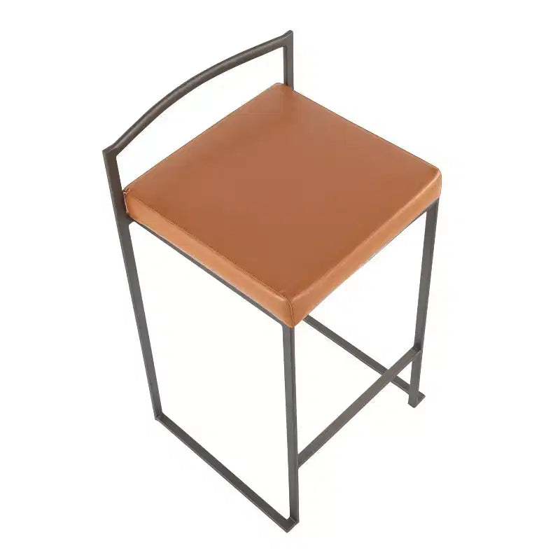 Sgabelli impilabili altezza bancone, finta pelle e acciaio, set da 2 – Cammello / Oro / Bianco