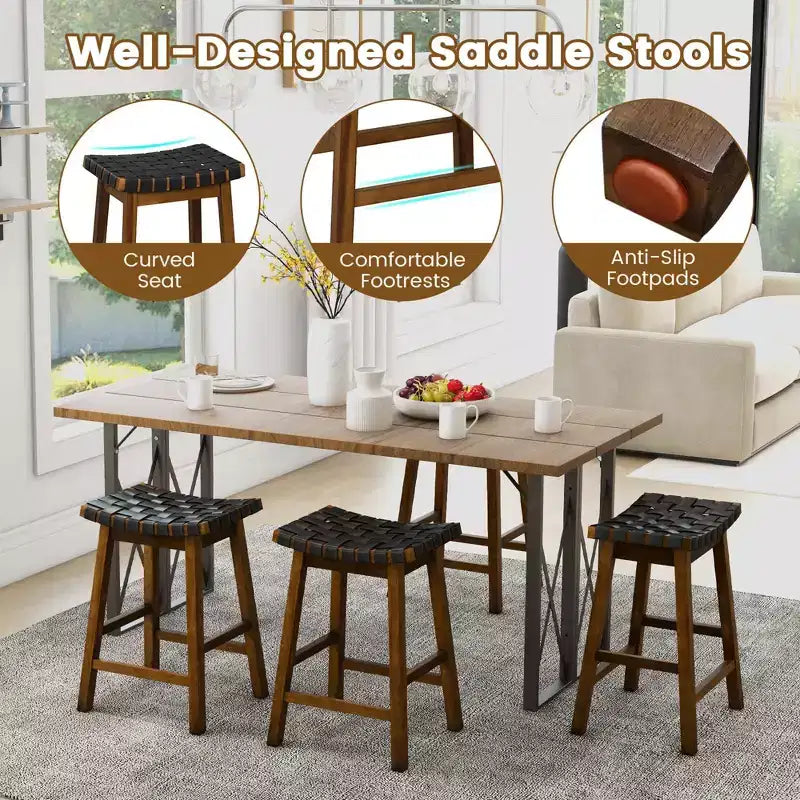 Sgabelli da Bar Sella Beige/Nero Set da 2, Sgabello da Bancone in Pelle PU Intrecciata