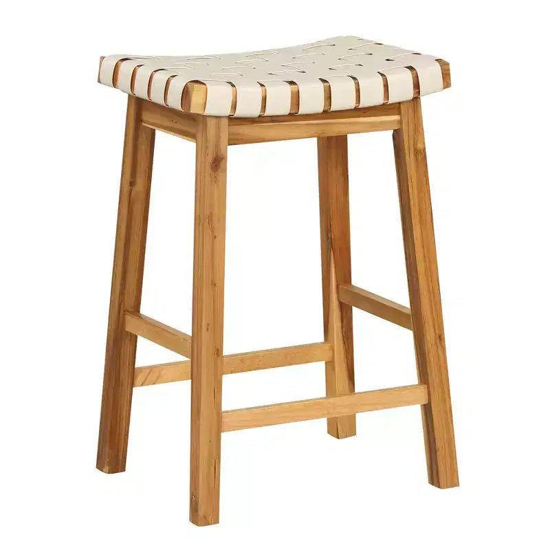 Sgabelli da Bar Sella Beige/Nero Set da 2, Sgabello da Bancone in Pelle PU Intrecciata