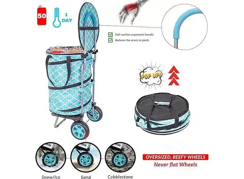 Carrello frigo turchese marocchino con borsa termica rimovibile, 1 persona