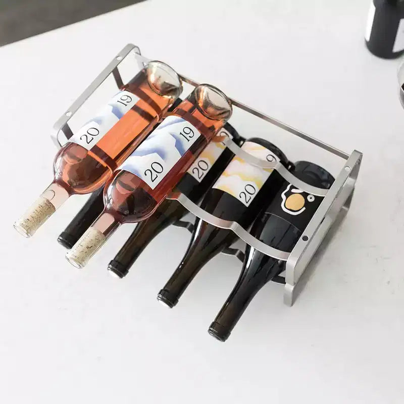 Cantinetta portabottiglie impilabile in acciaio metallizzato argento, 4 bottiglie, singola