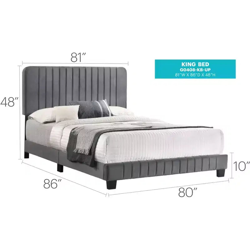 Letto King in velluto trapuntato a canali nero/grigio per 2 persone