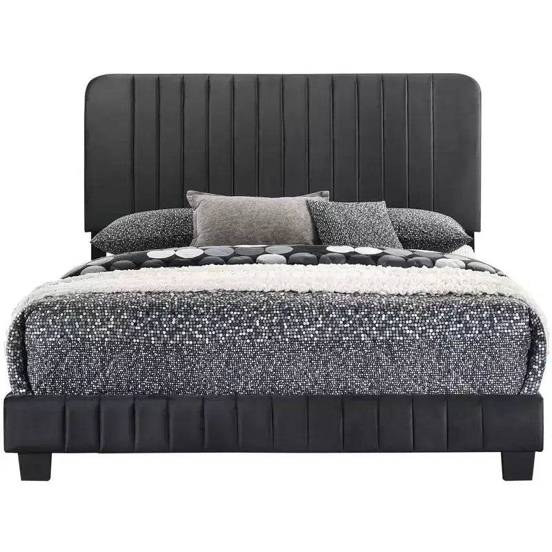Letto King in velluto trapuntato a canali nero/grigio per 2 persone