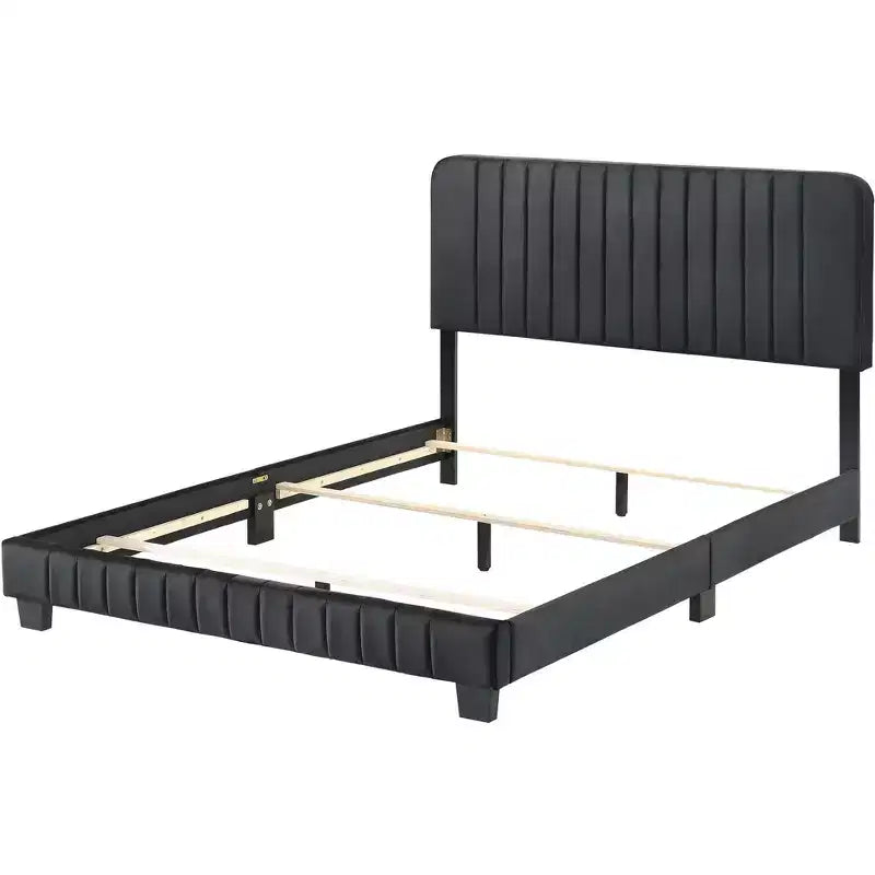 Letto King in velluto trapuntato a canali nero/grigio per 2 persone