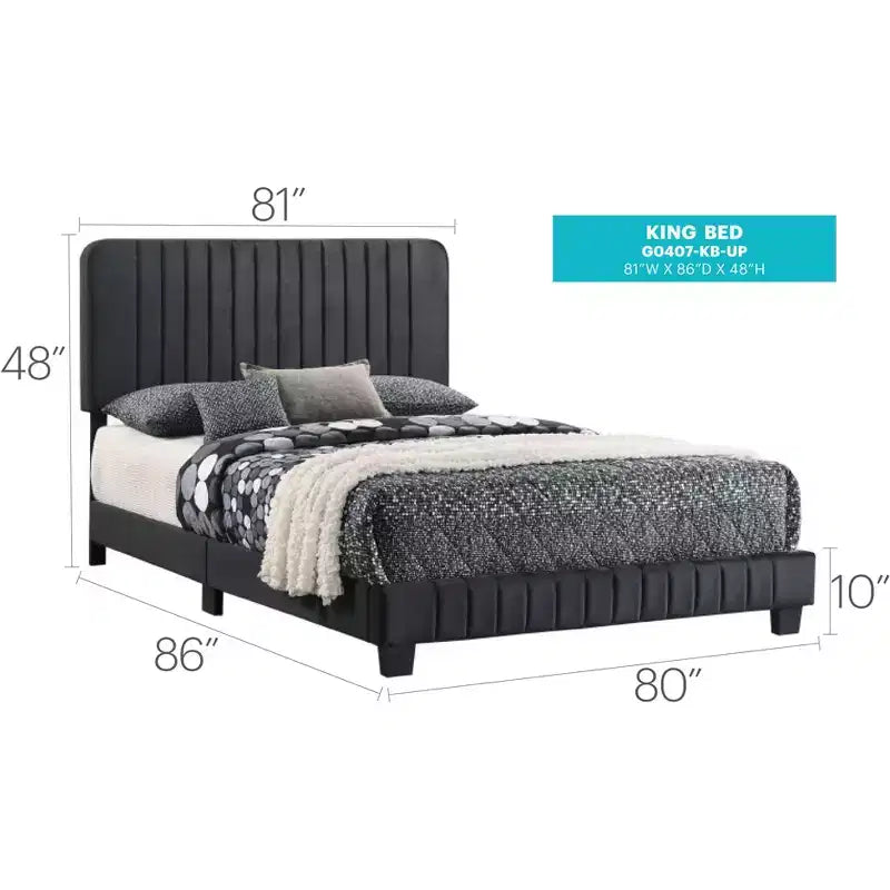 Letto King in velluto trapuntato a canali nero/grigio per 2 persone