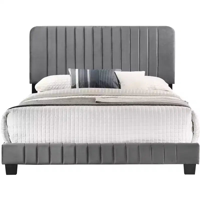 Letto King in velluto trapuntato a canali nero/grigio per 2 persone