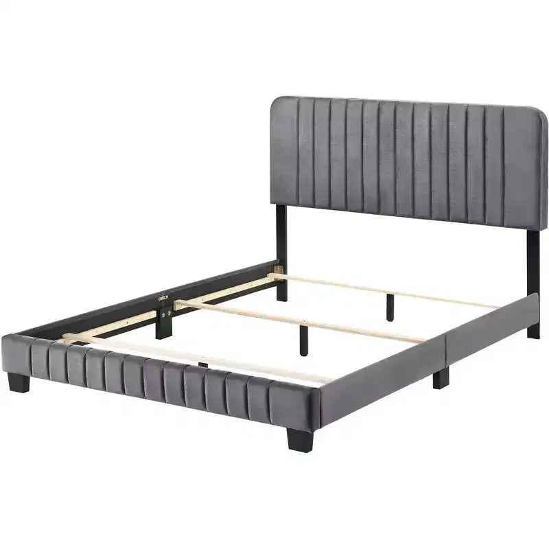 Letto King in velluto trapuntato a canali nero/grigio per 2 persone