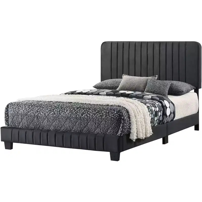 Passion Furniture Lodi Velvet UpholsteChannel Tufted King Panel Bed