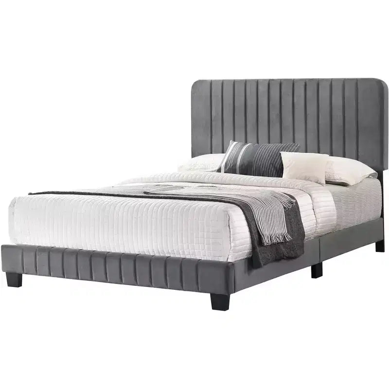Letto King in velluto trapuntato a canali nero/grigio per 2 persone