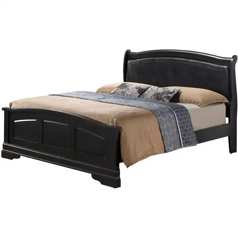 Letto singolo con pannello intero rivestito in similpelle nera/cappuccino, per adulti