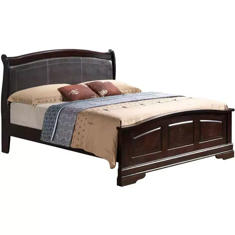 Letto singolo con pannello intero rivestito in similpelle nera/cappuccino, per adulti