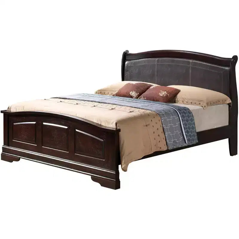 Letto singolo con pannello intero rivestito in similpelle nera/cappuccino, per adulti